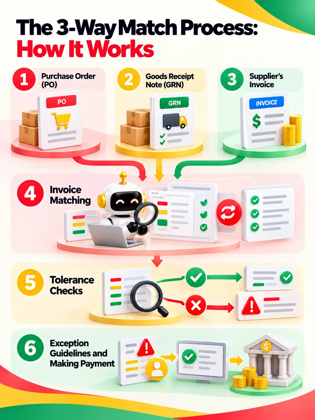 3-way matching of purchase orders, goods receipts, and invoices
