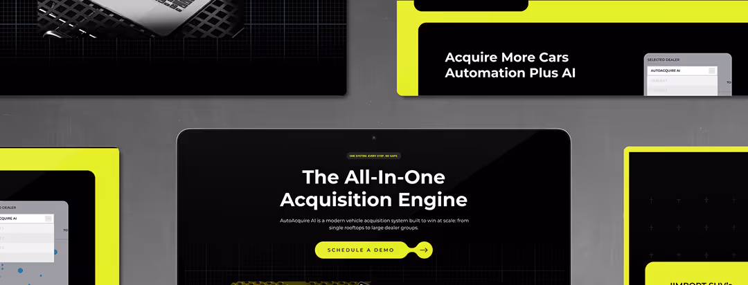 AutoAcquire AI case study hero image — brand identity by More Than Cars.
