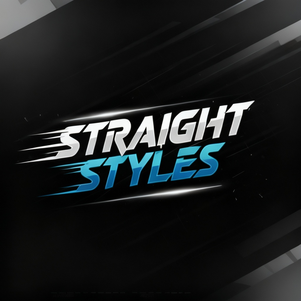 Logo with the words 'STRAIGHT STYLES' in stylized white and blue text on a dark background with motion streaks.