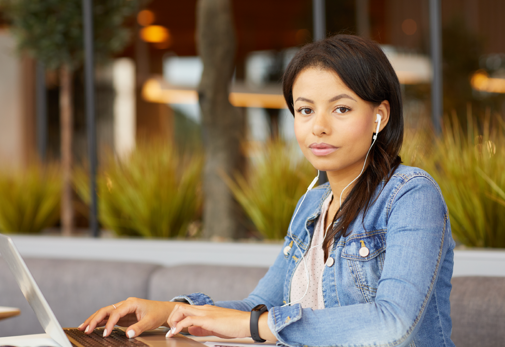 Freelancer on laptop in cafe