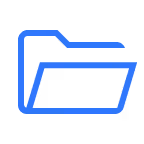 Blue folder icon with an open top on a black background