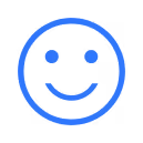 Blue pixelated smiley face with two eyes and a smile