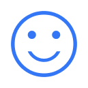 Blue pixelated smiley face with two eyes and a smile