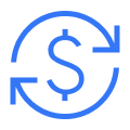 Blue dollar sign encircled by arrows on a black background