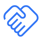 Blue icon of a handshake with a black background; simple design