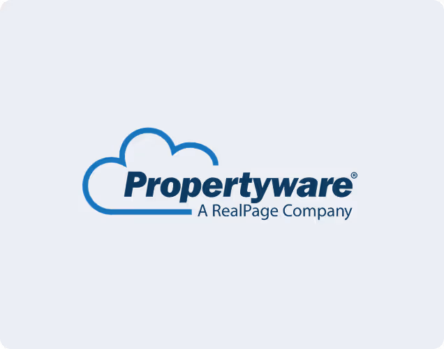 Propertyware logo with a blue cloud outline and text reading 'Propertyware A RealPage Company'.
