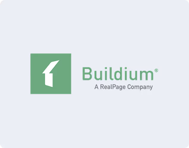 Buildium logo with a stylized white building icon in a green square and text ‘Buildium A RealPage Company’.