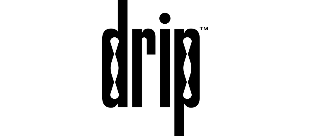 Black stylized wordmark reading 'DRIP' in block letters with the first 'I' replaced by a vertical rectangle and the second 'I' missing its dot.