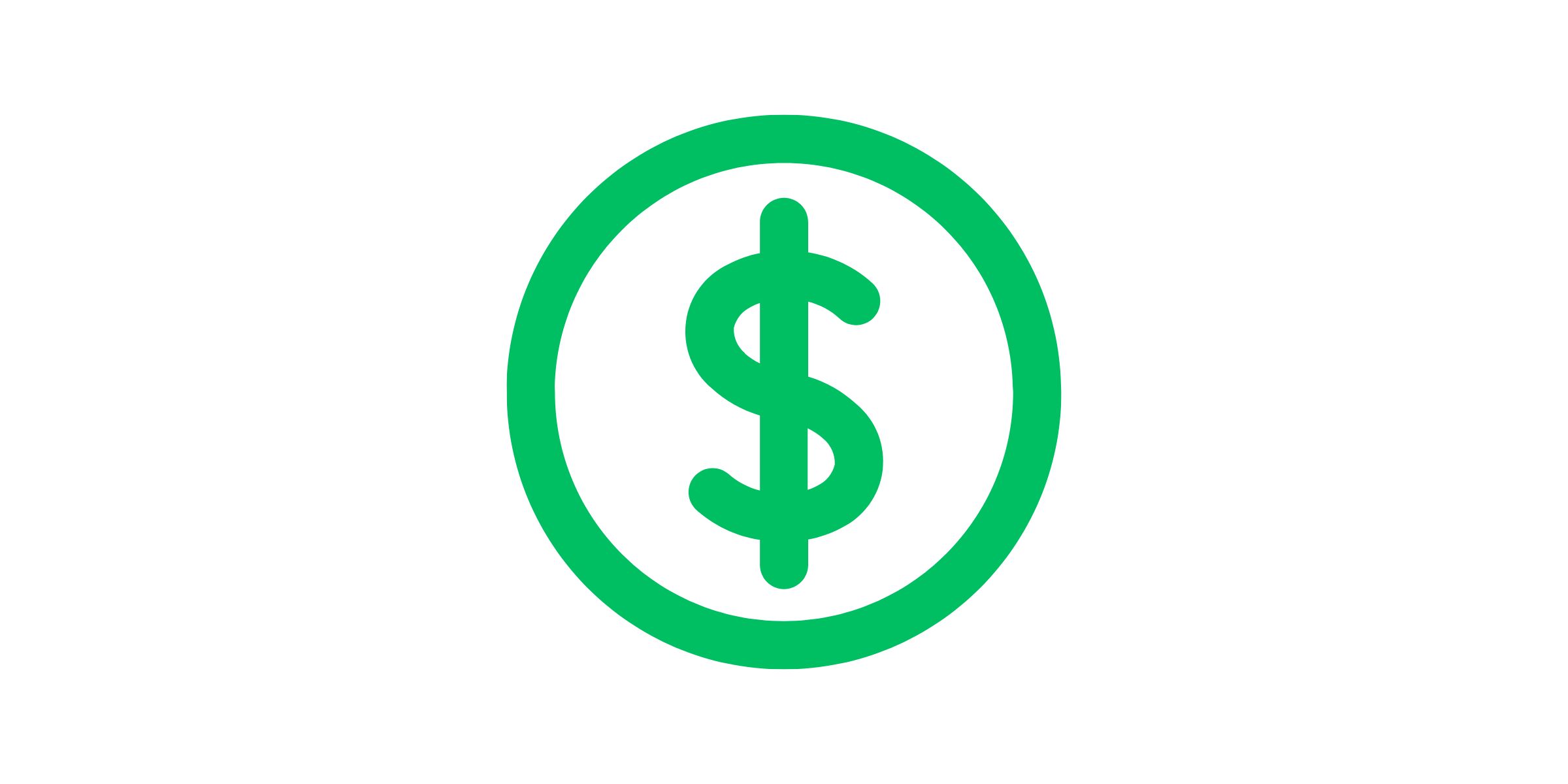 Green dollar sign icon inside a green circle on white background.