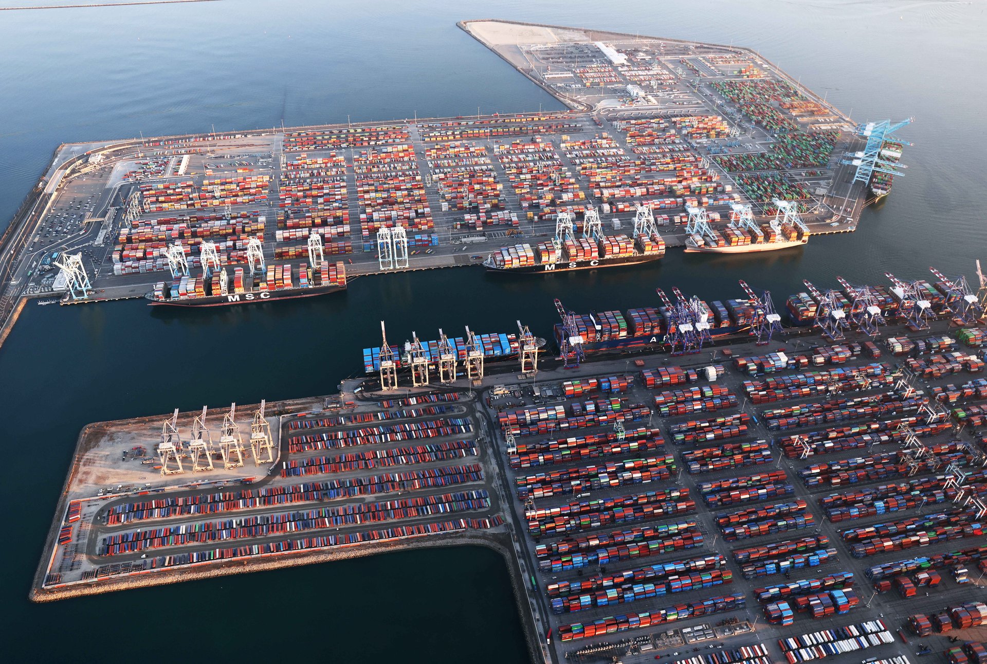 Aerial view of container terminals at the Port of Los Angeles