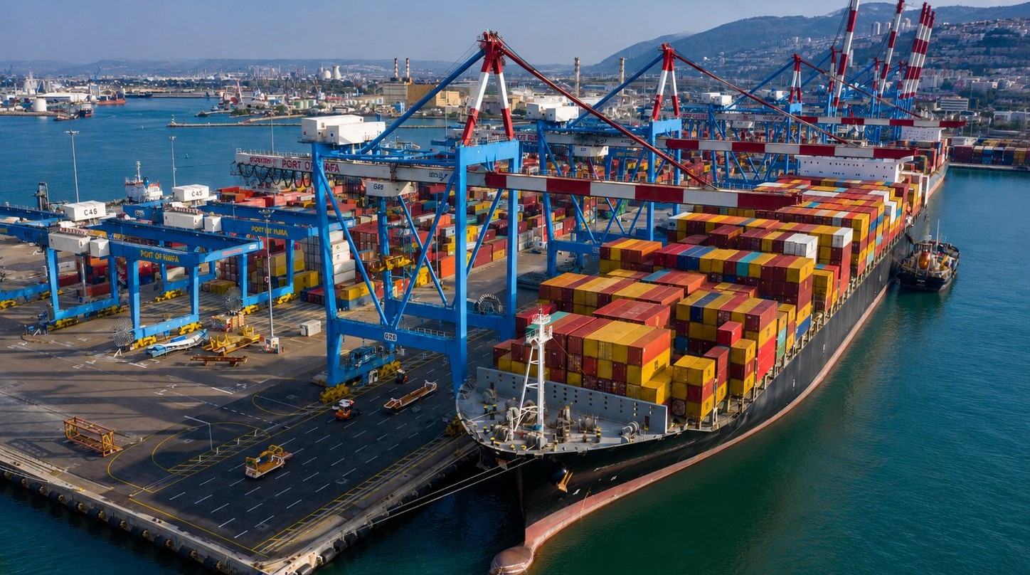Container ship at the Port of Haifa, Israel to United States ocean freight