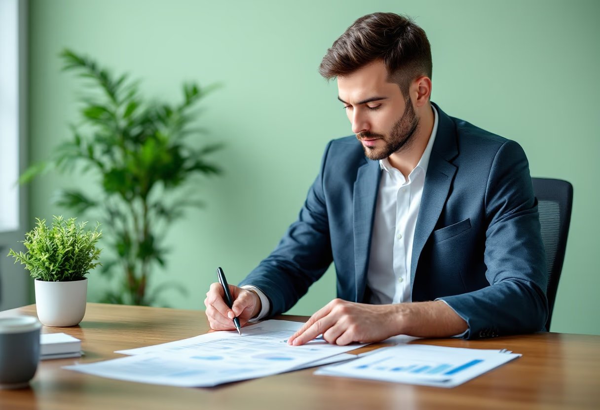 Freight professional reviewing shipping documents and charts at a desk, customs entries handled by licensed customs brokers and coordinated by AEEM Shipping