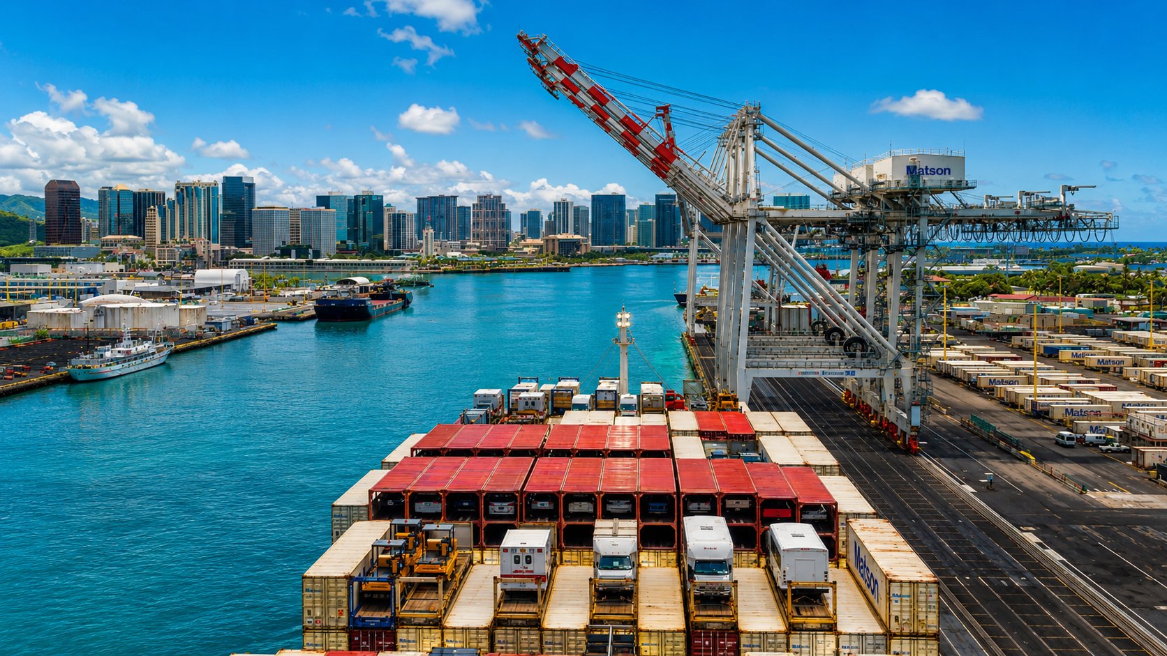 Container terminal at Honolulu Harbor, Hawaii ocean freight from the mainland