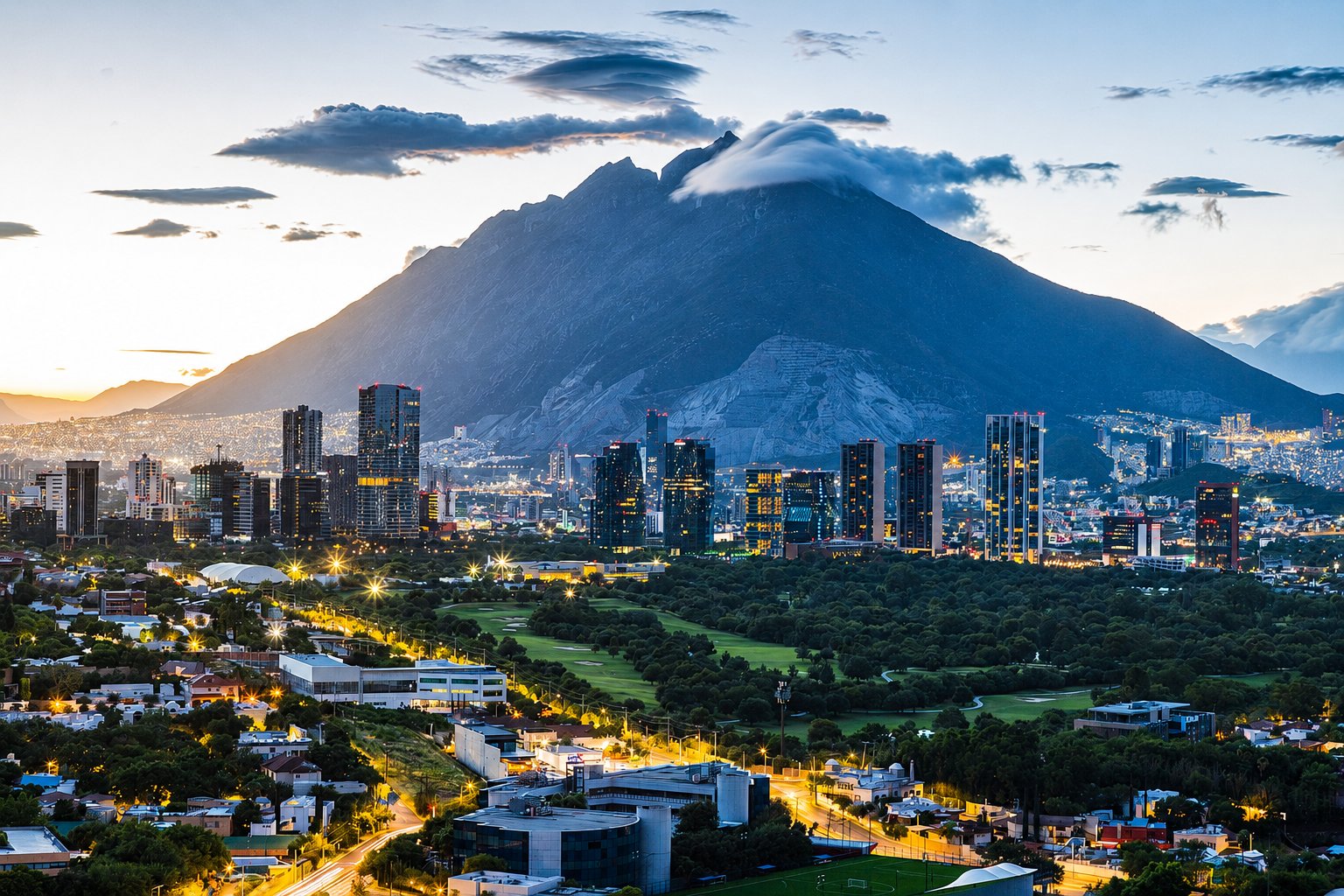 Monterrey with Cerro de la Silla in view, cross-border freight shipping into Mexico