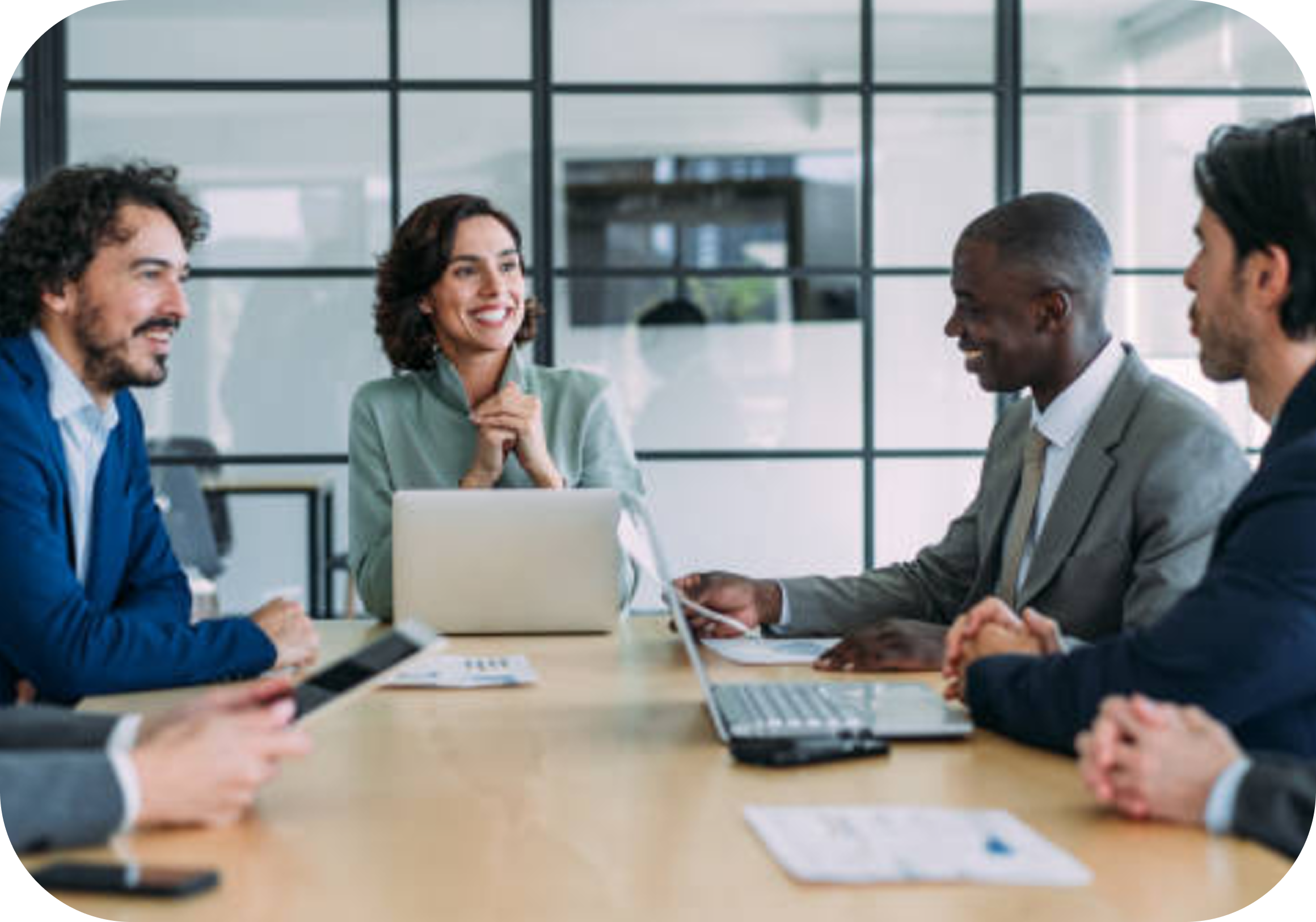 Professionals sitting around discussing