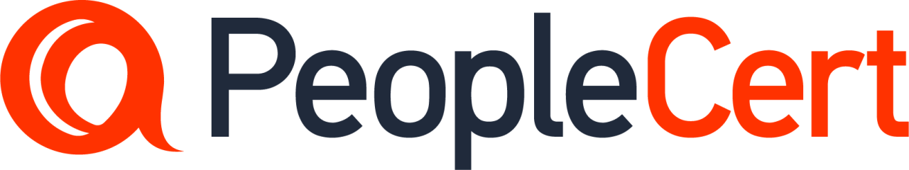 PeopleCert company logo with stylized 'P' symbol and text 'PeopleCert'.