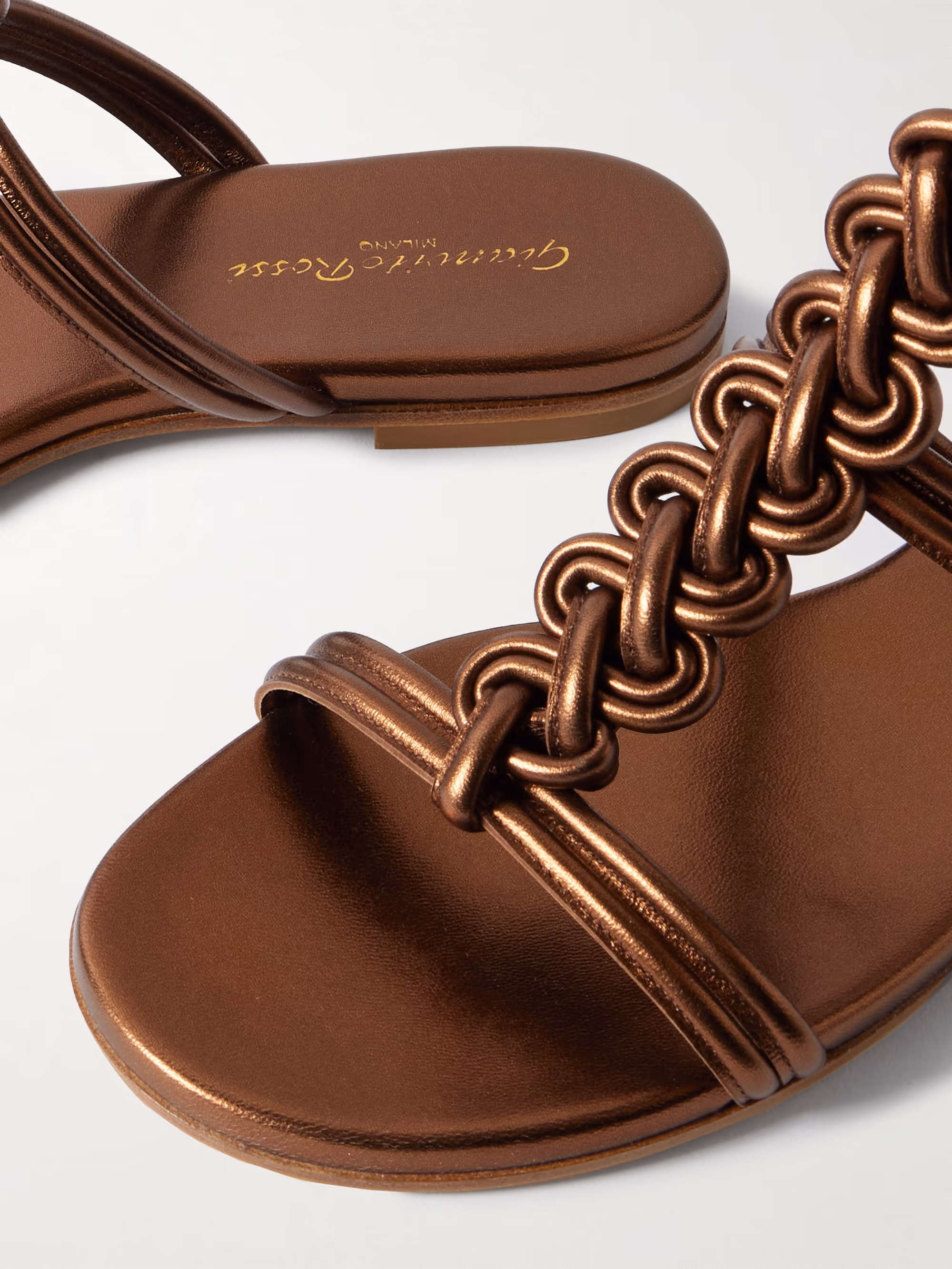 Gianvito Rossi Capua Metallic Braided Leather Sandals