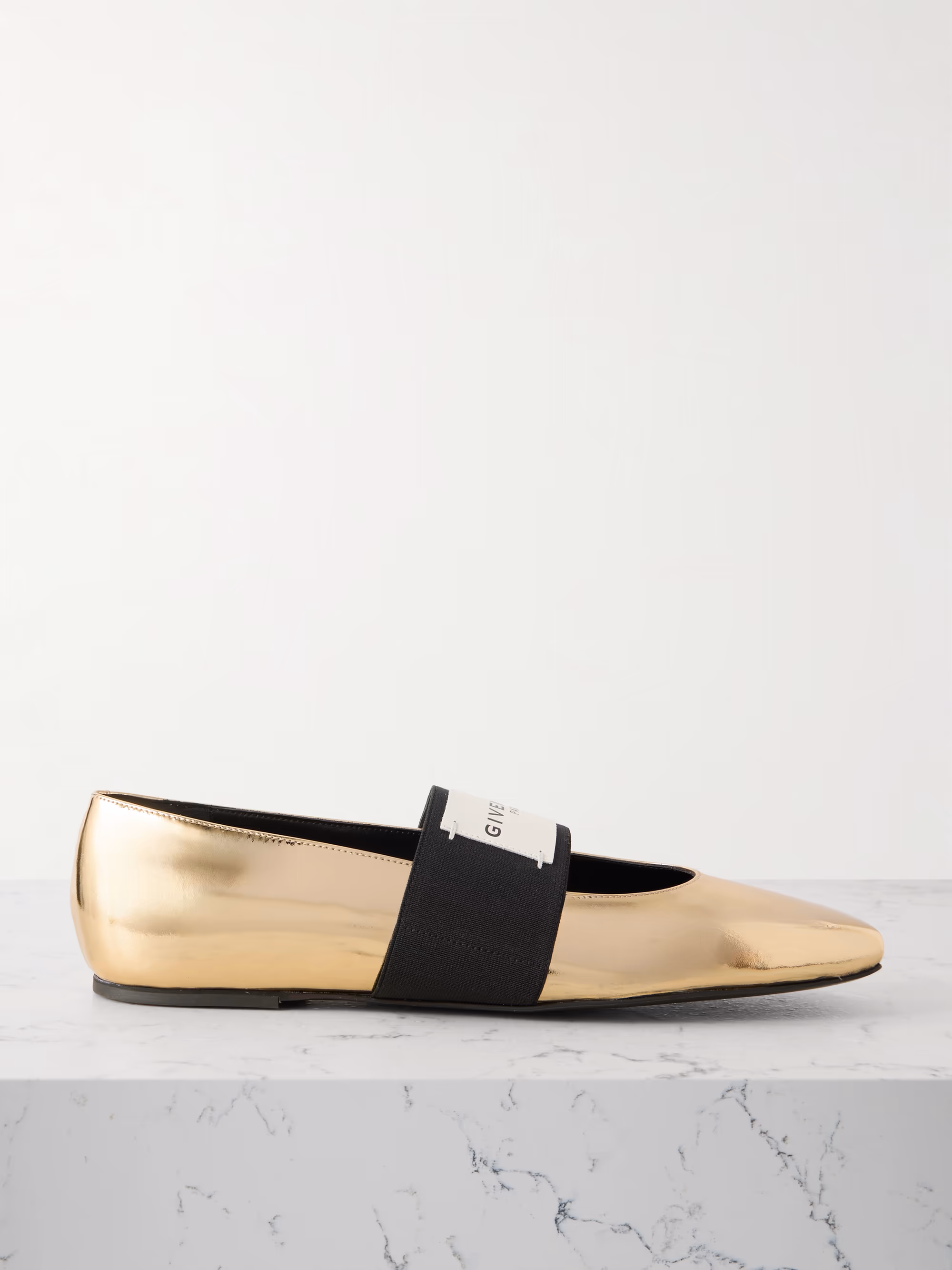 Givenchy Logo‑Appliquéd Mirrored Leather Ballet Flats (Silver)