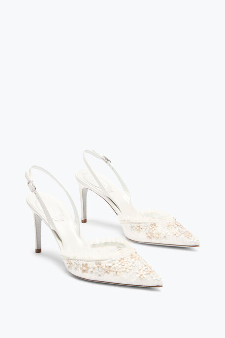 Rene Caovilla Bloom White Slingback 80