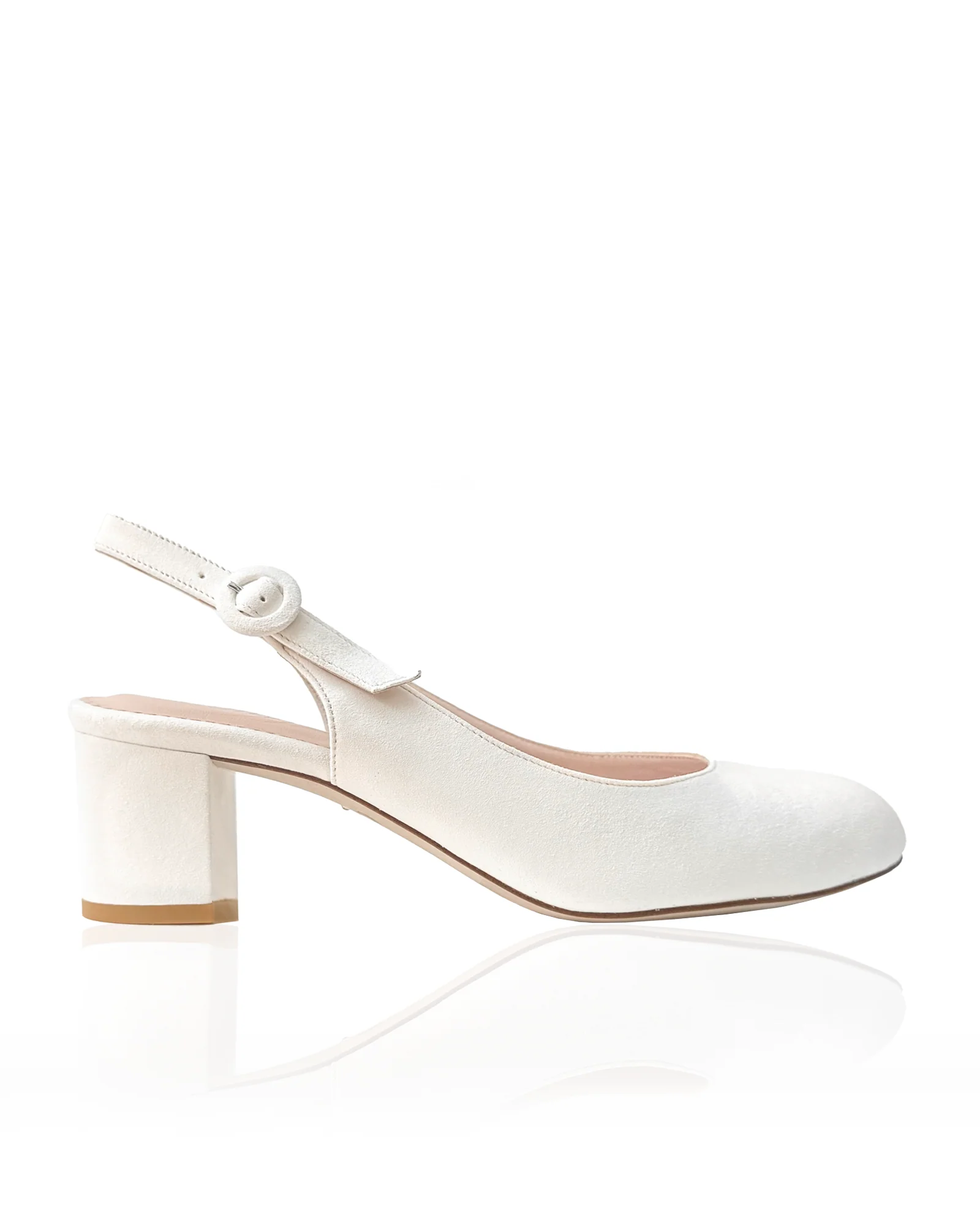 Emmy London — Katie Sling Back Ivory Suede Low Block Heel