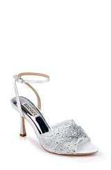 Badgley Mischka Cameryn Satin Peep‑Toe Stiletto (Crystal Mesh)