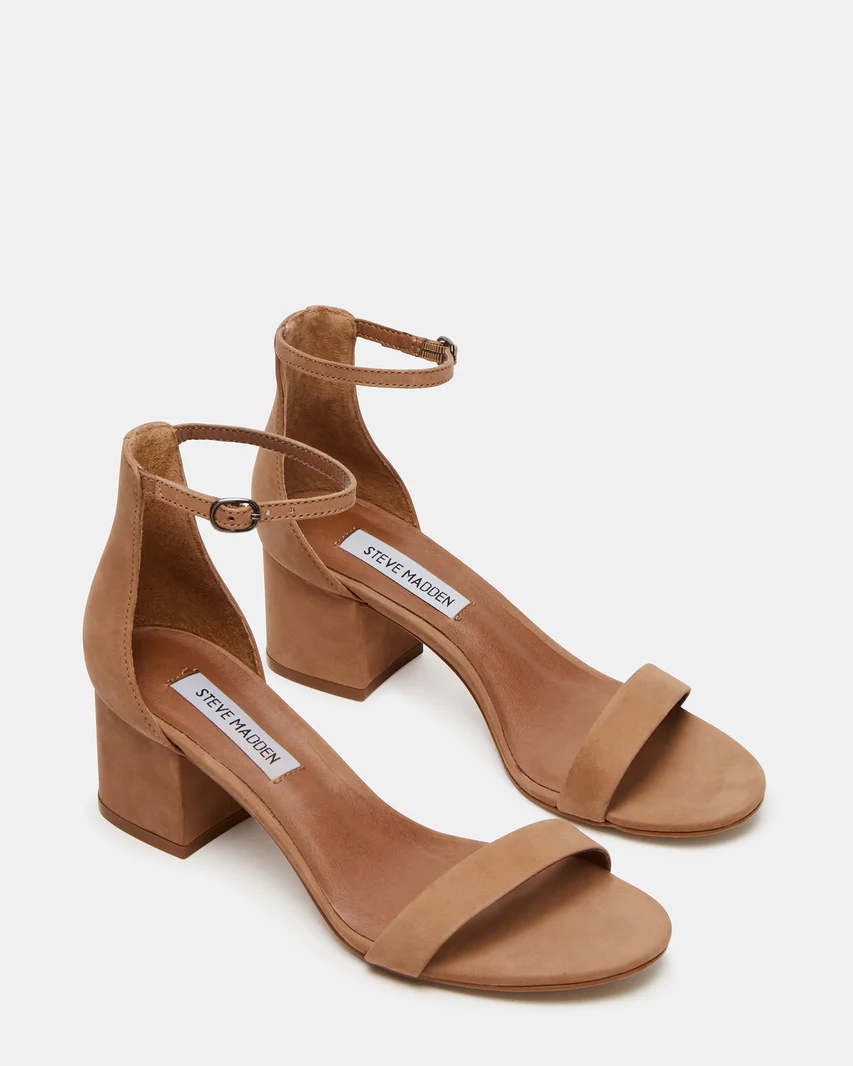Steve Madden Irenee Tan Nubuck Two-Strap Block Heel Sandal