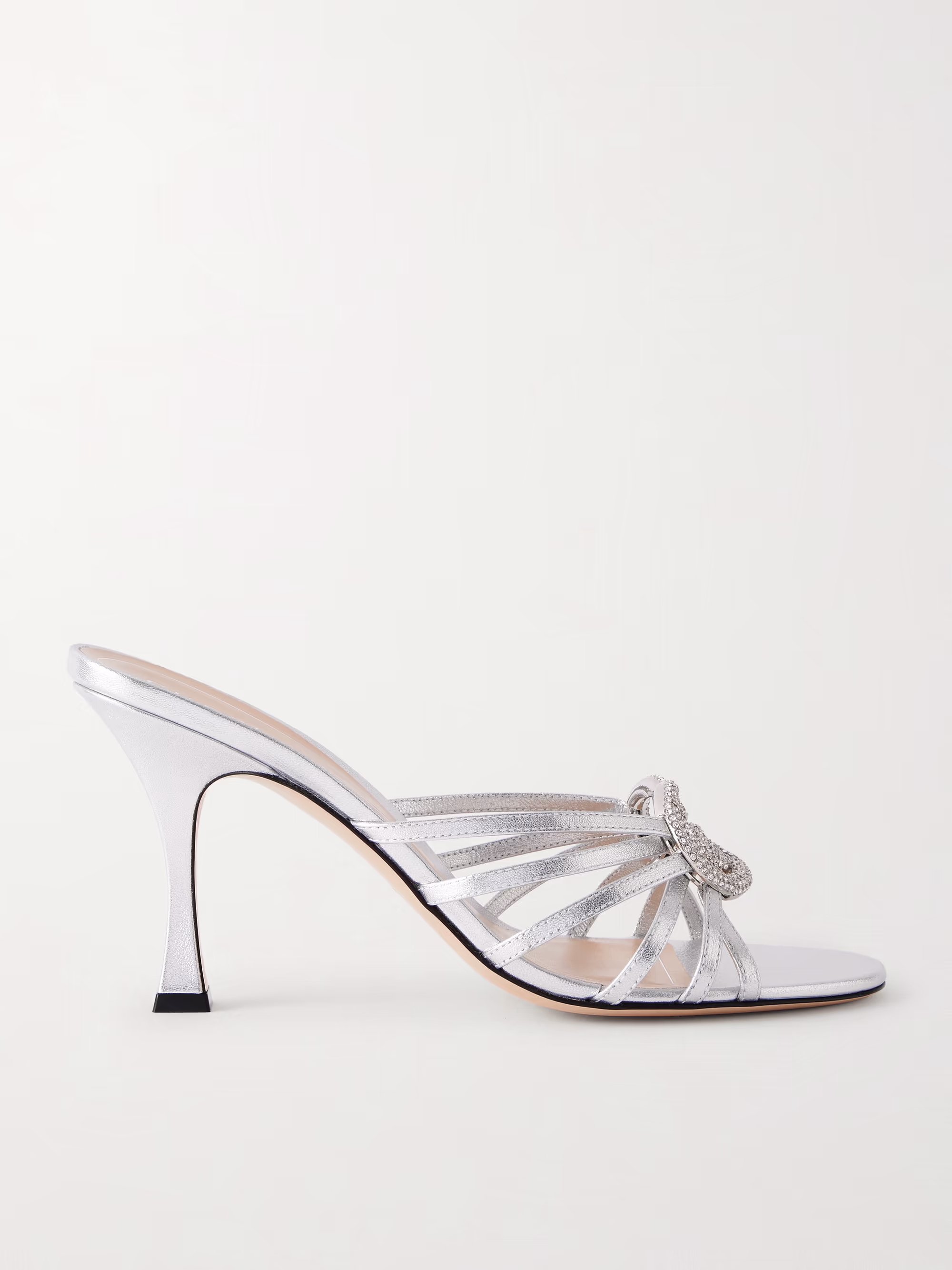 GUCCI Crystal-embellished metallic leather sandals