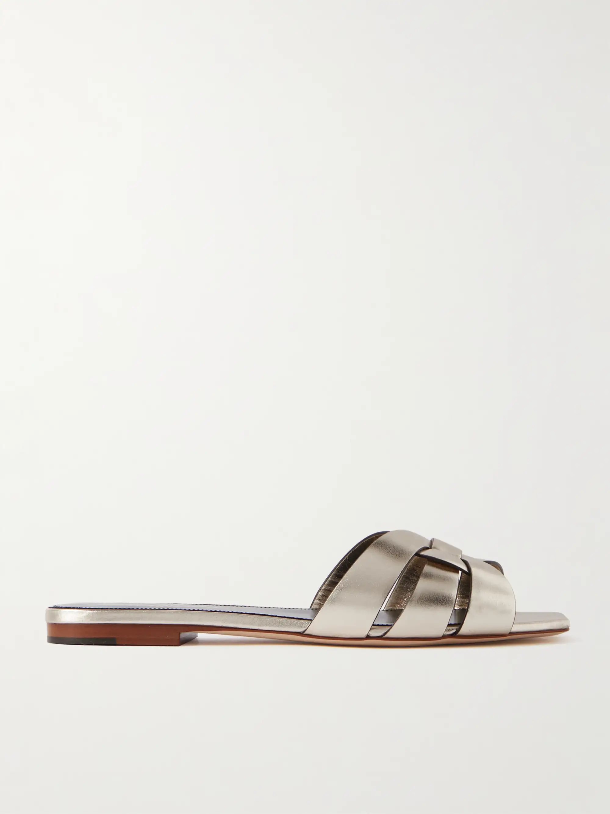 SAINT LAURENT Tribute woven metallic leather slides