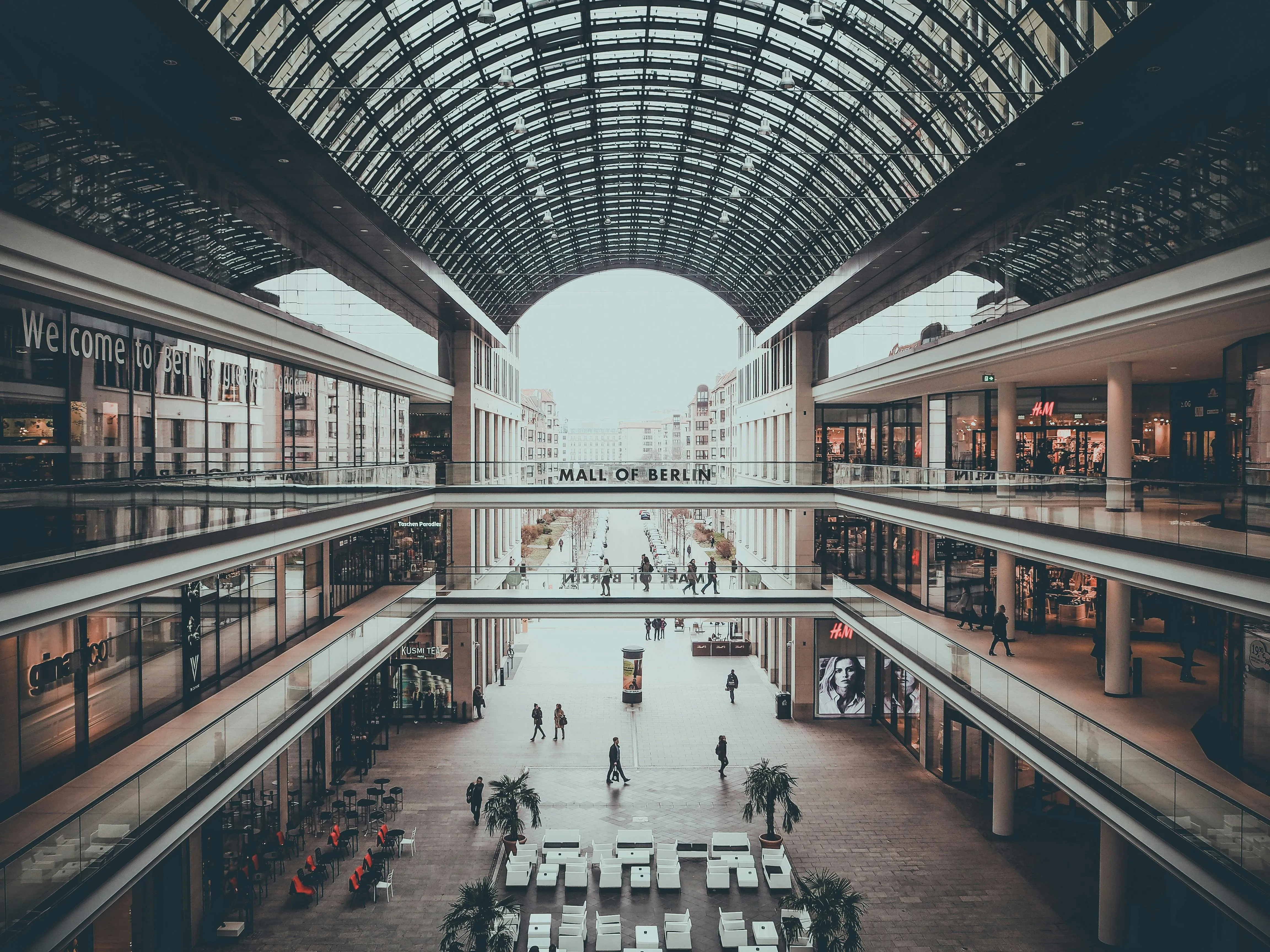 A wide shot of a mall representing the retail industry