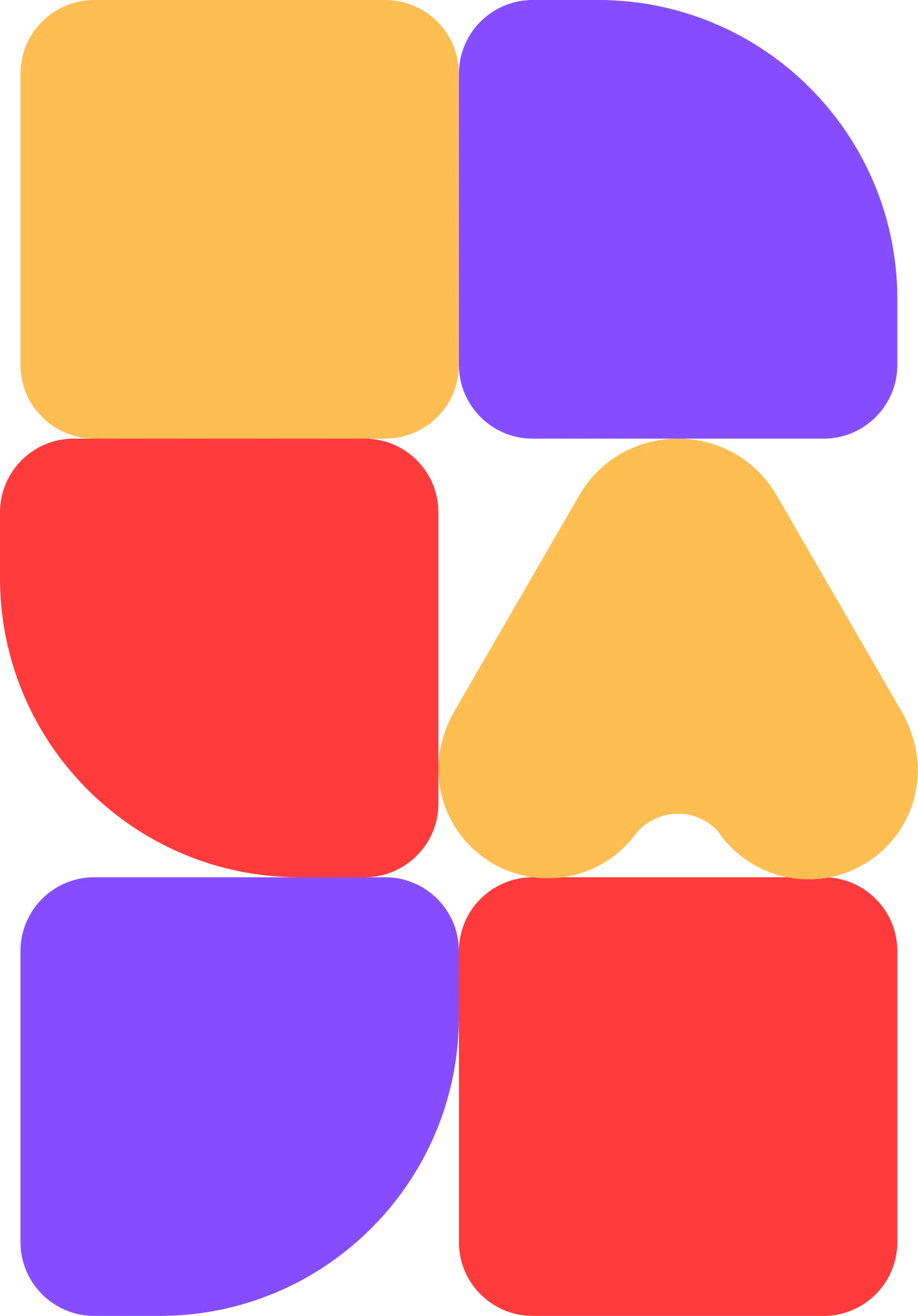 Barevné abstraktní tvary ve fialové, červené a oranžové barvě uspořádané na černém pozadí.