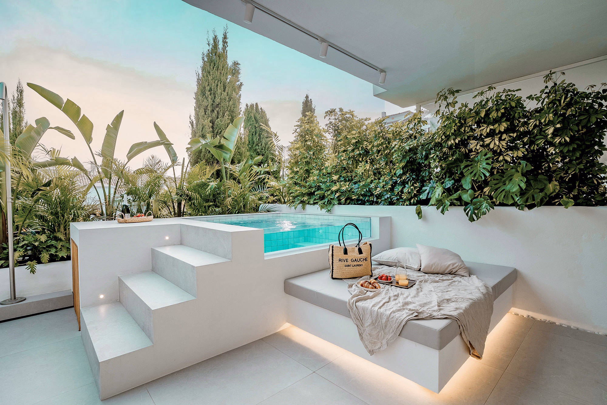 Sunset view from southwest-facing terrace of Casa Louneh luxury apartment in Aloha, Marbella