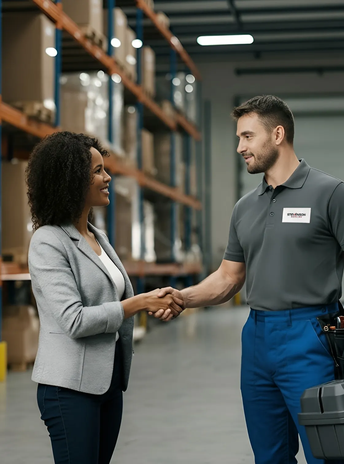 Service provider and requester shaking hands after a job done well