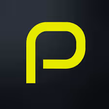 Leuchtend gelbes P-Symbol auf dunklem Hintergrund.