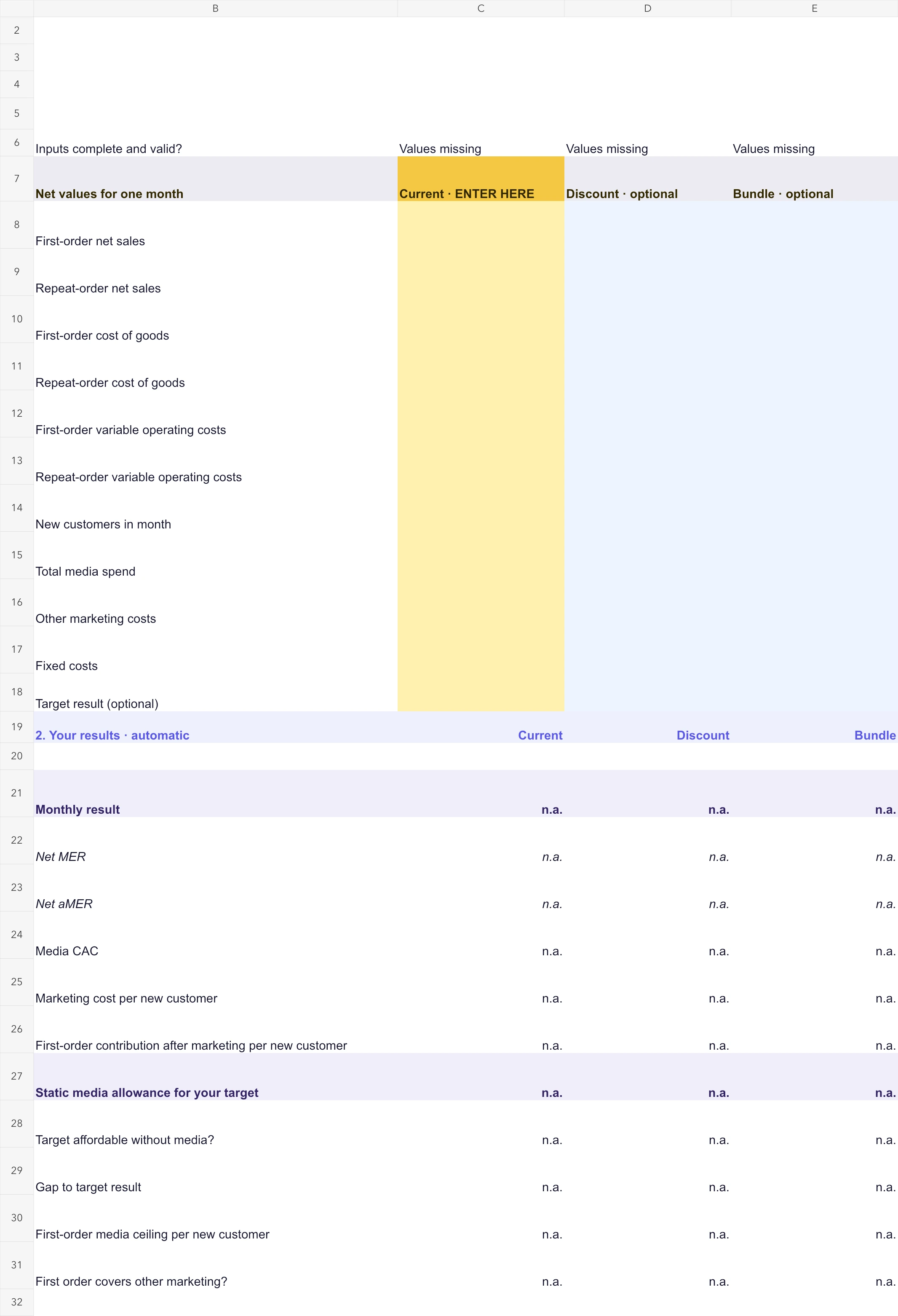 Template preview with yellow input fields