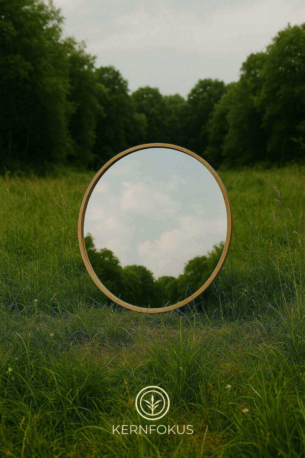 offene Wiese mit Spiegel, Selbstreflexion