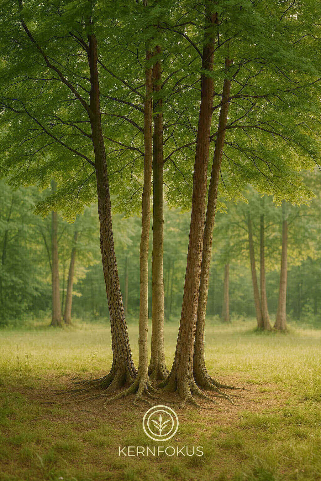 Waldszene mit Bäumen, Verbundenheit in Führung