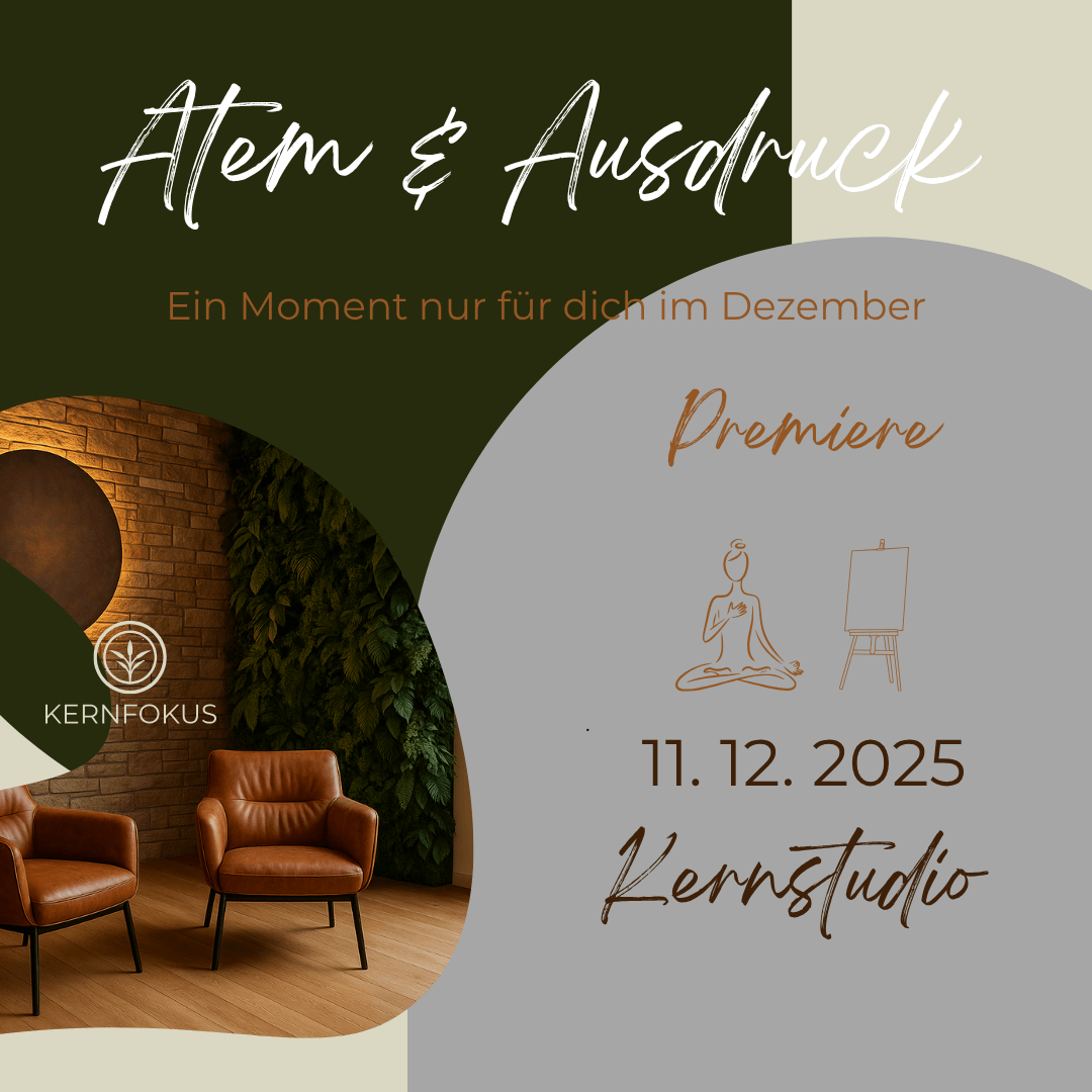 Flyer Event Atem & Ausdruck in Grün und Brauntönen mit Schrift. Breathwork bei Kernfokus