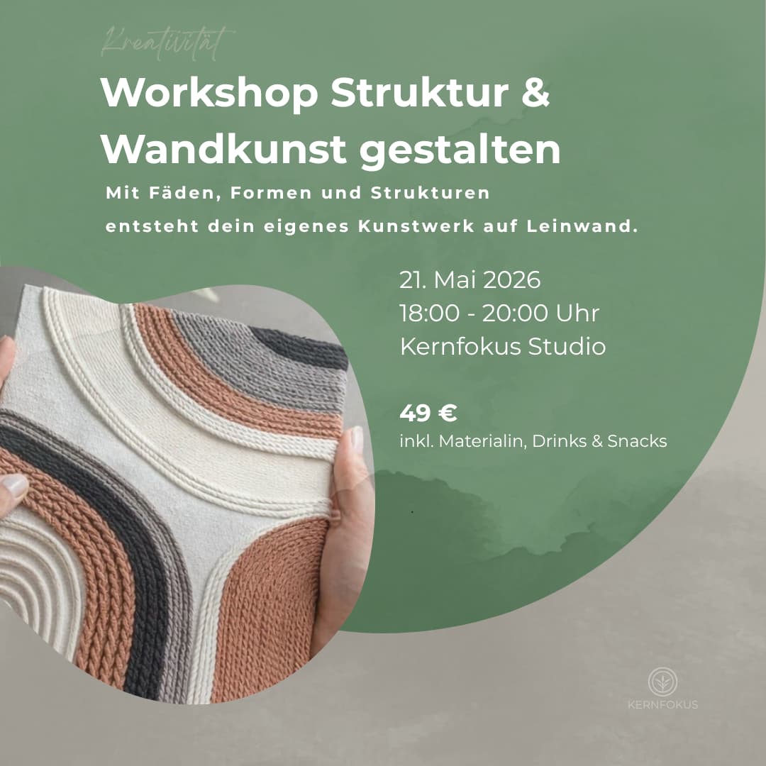 Kreativworkshop für Strukturen  und moderner Wandkunst im Kernfokus Studio in Hürth bei Köln