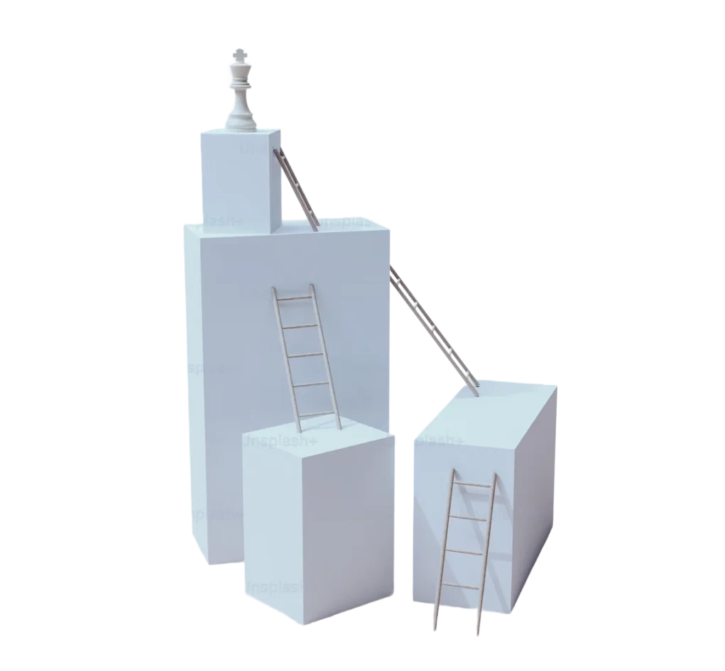 White block with stairs leading to Chess piece King