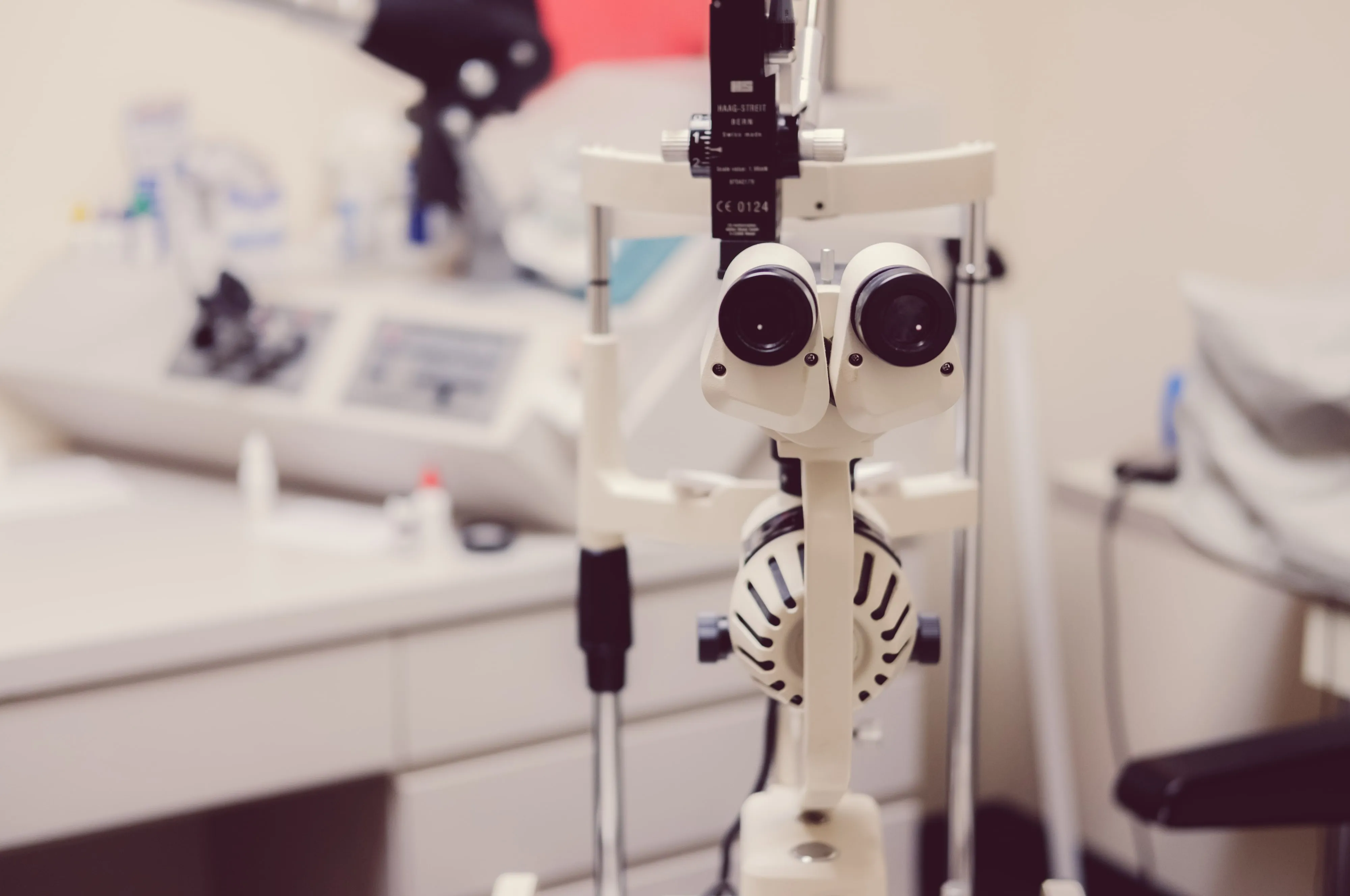 Ophthalmology slit lamp for eye examination in medical office