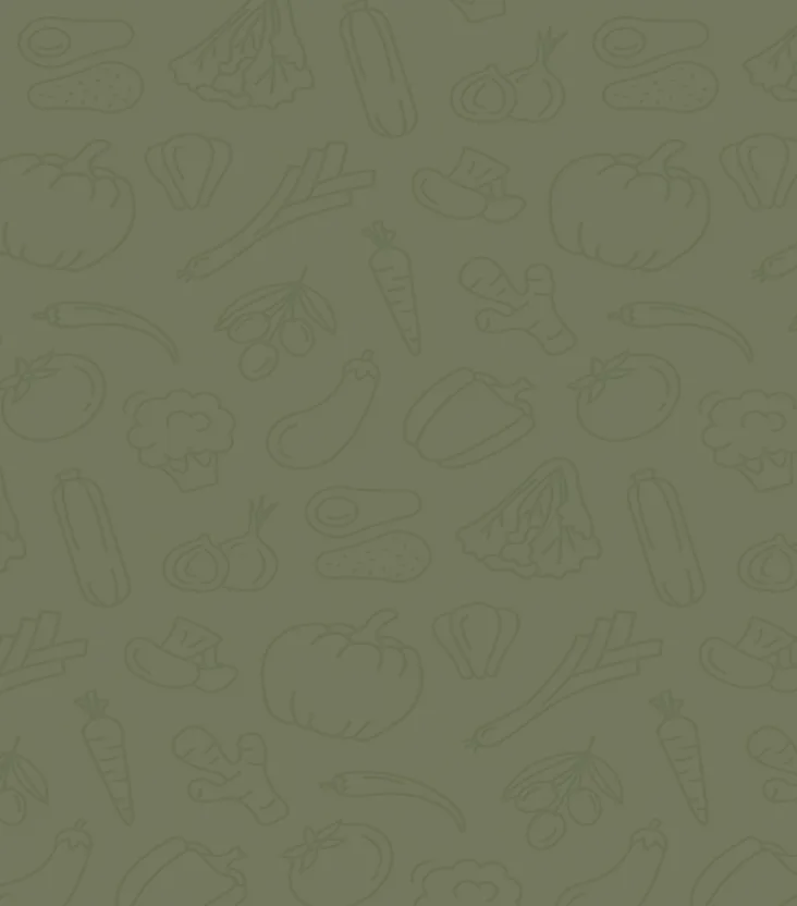 Pozadinska slika sa ponavljajucim uzorkom silueta raznih povrca i voća, ukljucujuci sargarepe, paradajze, paprike i crni luk, na zelenoj pozadini sa crnom ivicom.