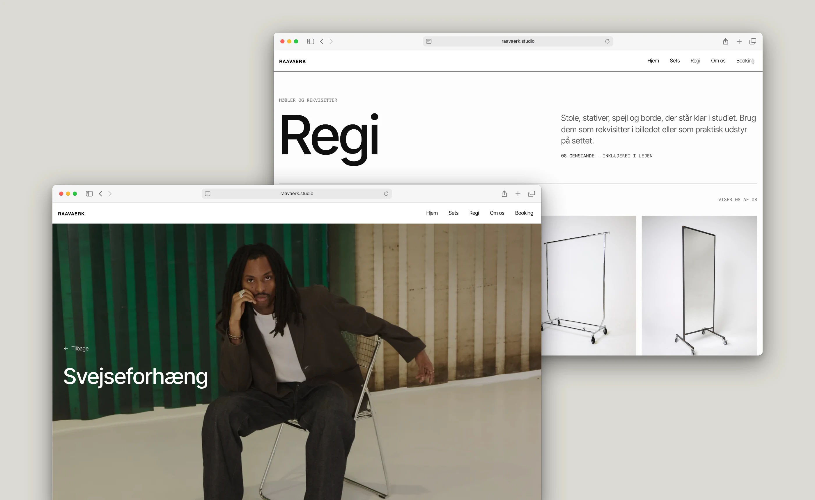 RAAVAERKs sider for Svejseforhæng og Regi bygget i Webflow