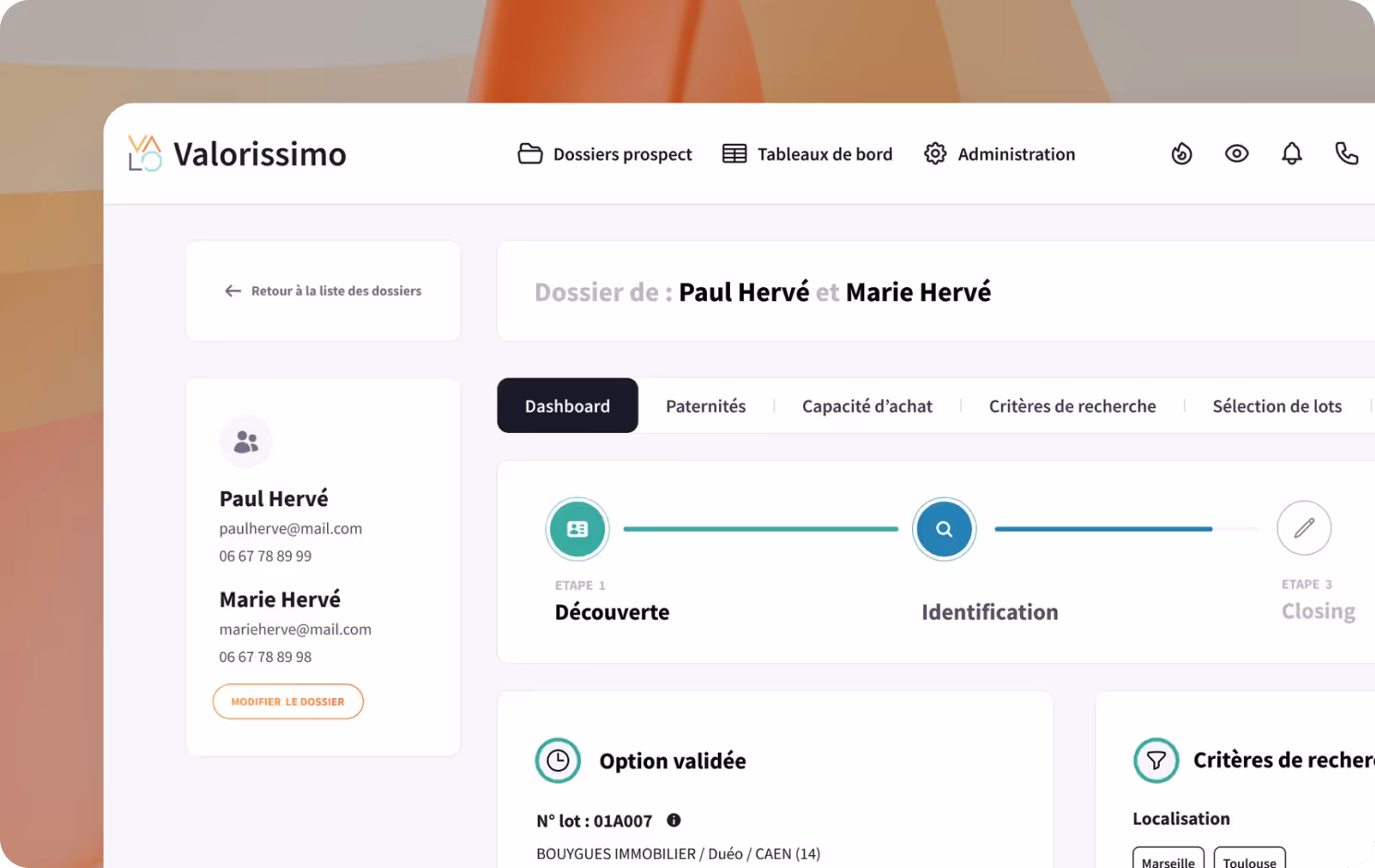 dossier prospect Valorissimo crm