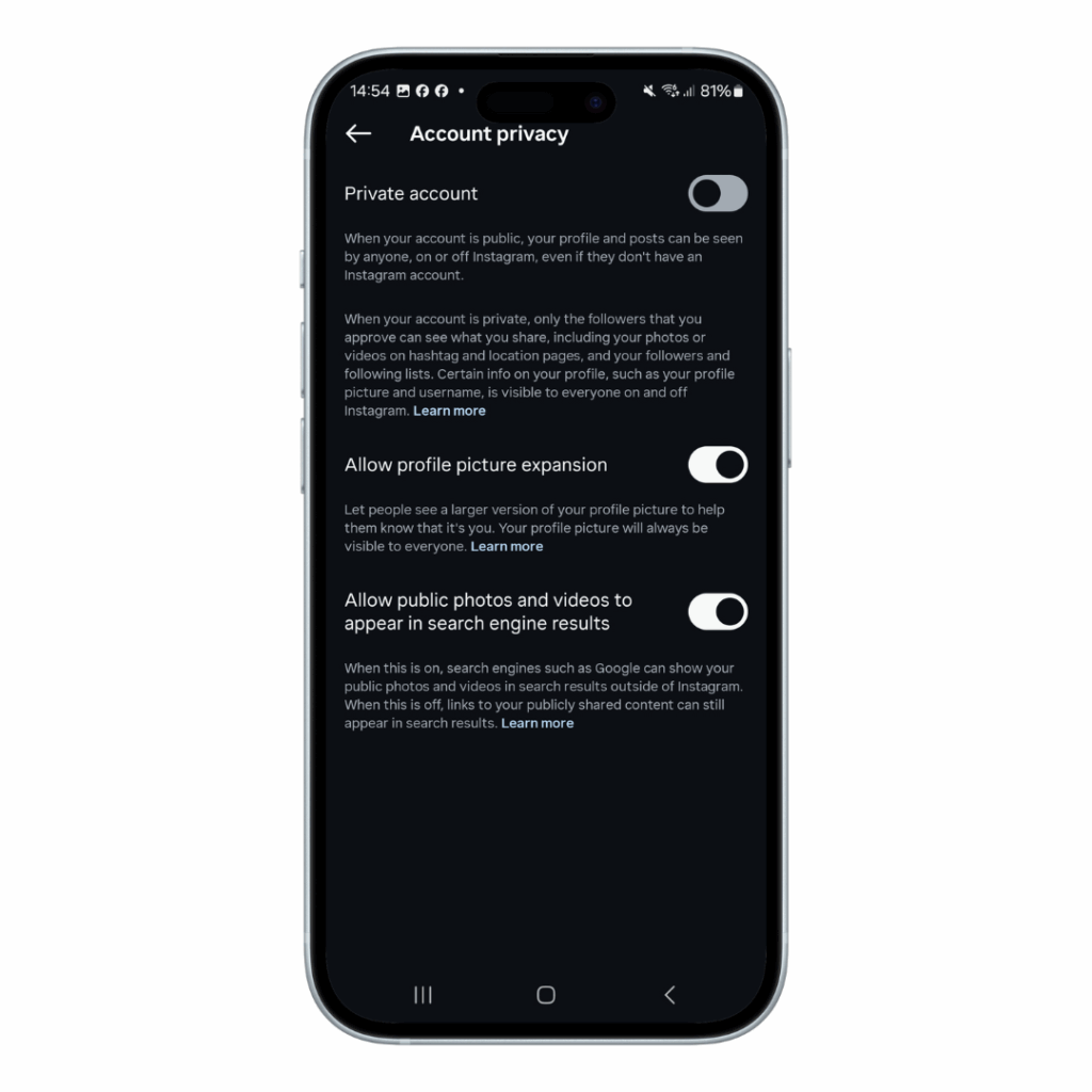 How to stop Instagram posts appearing in google