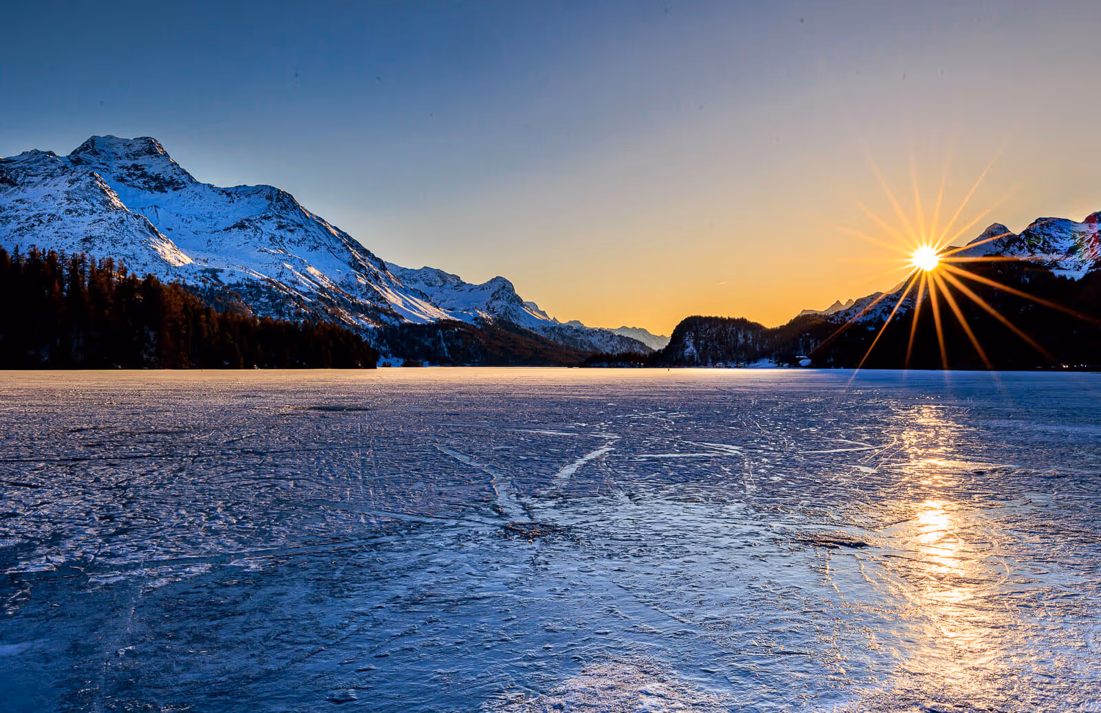 Silsersee Sonnenuntergang Eis
