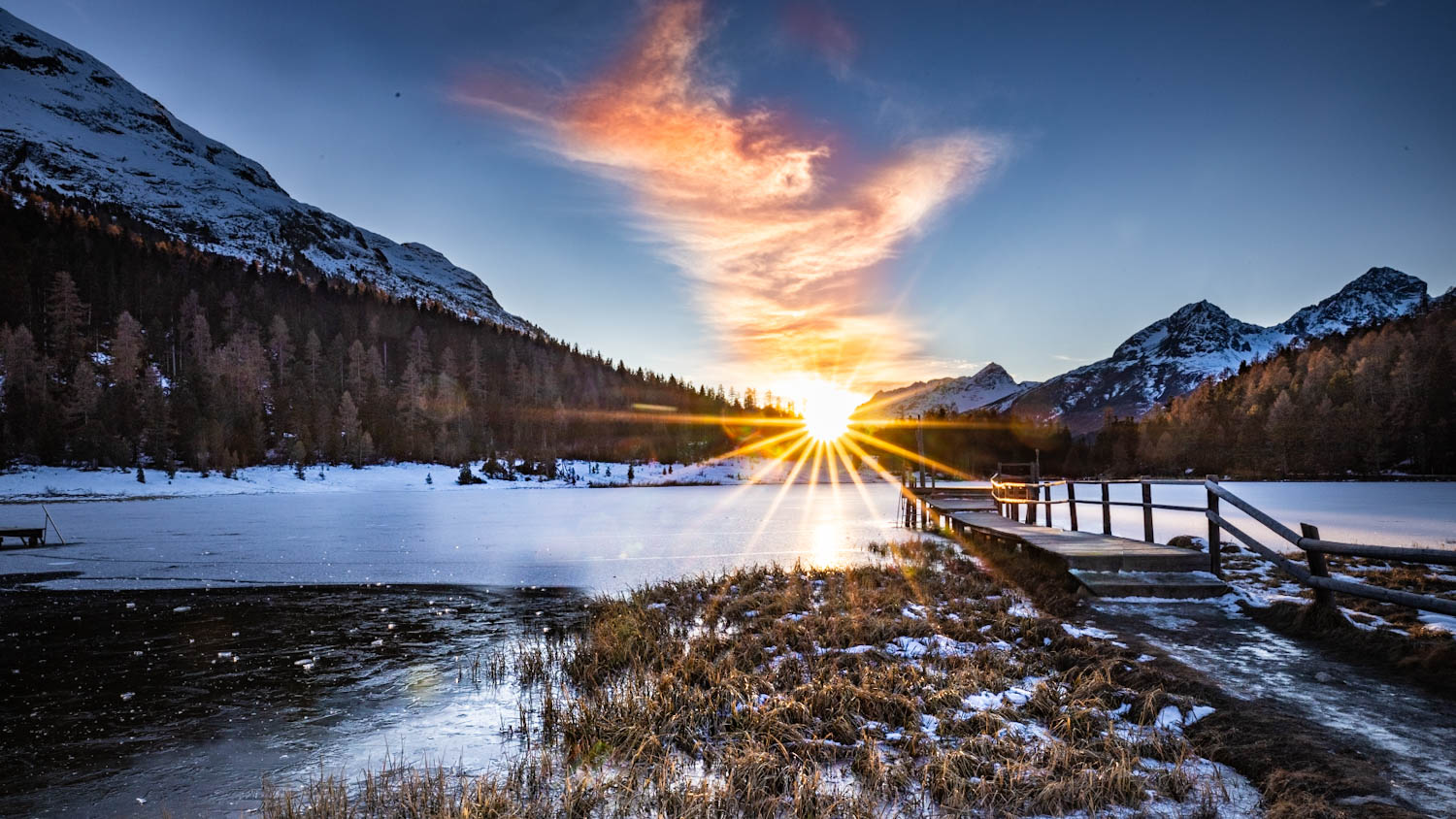 Sonnenentergang Stazersee mit Wolke