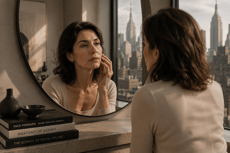 Woman receiving dermal filler treatment for facial volume loss at a Manhattan medspa