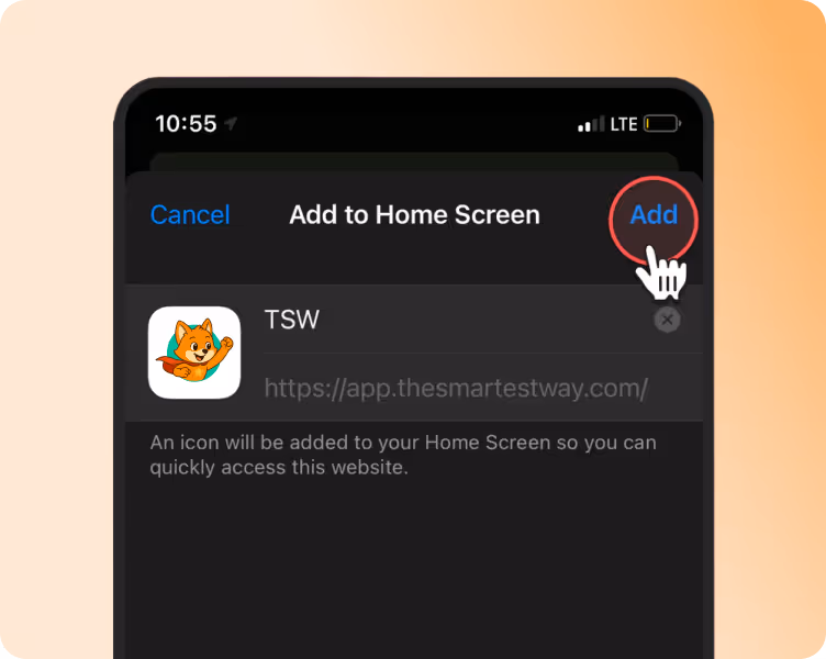 Image of where to click Add button in the browser