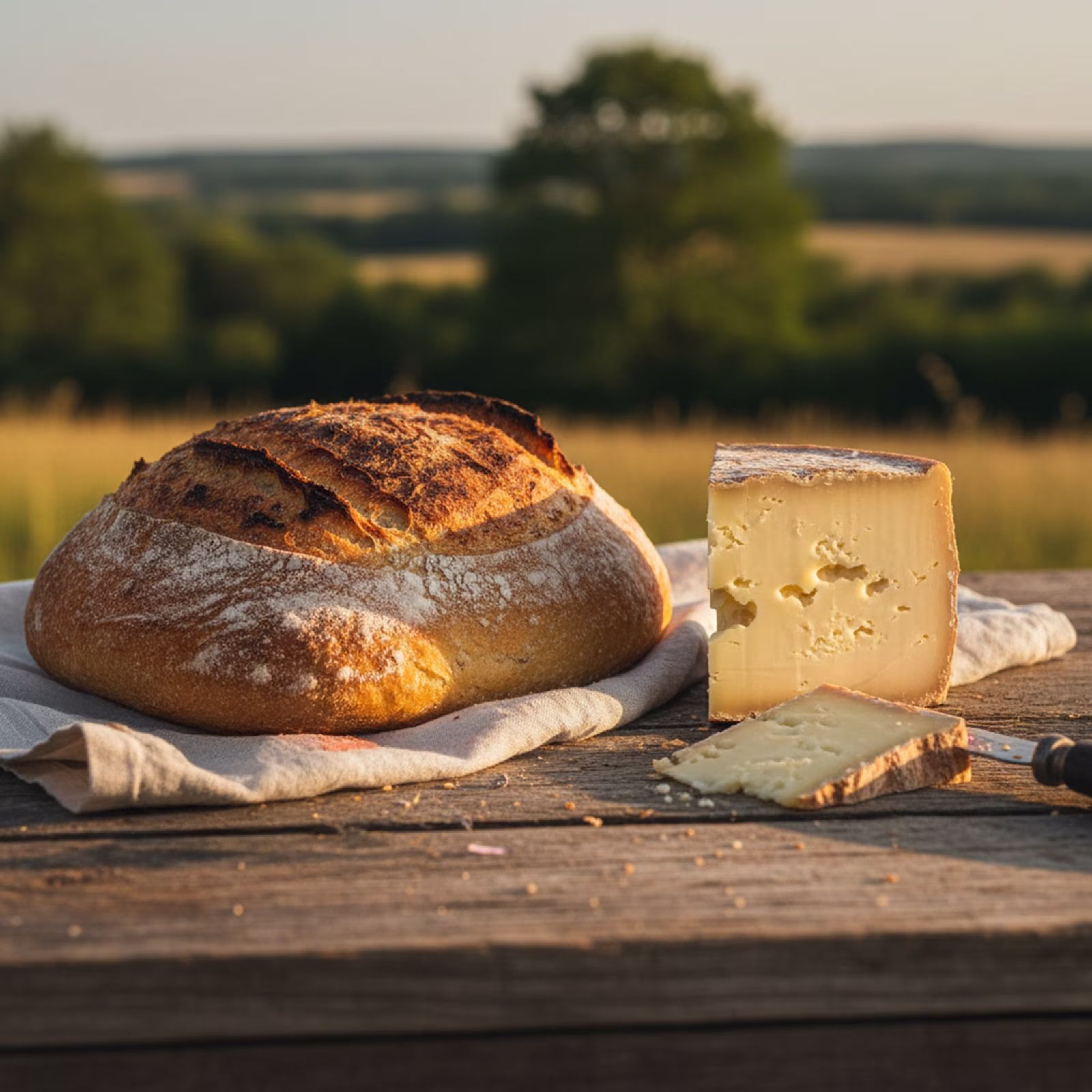 Mesa con pan y queso