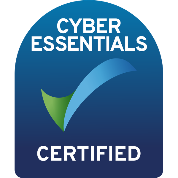 Cyber Essentials Certified badge - a blue background with a green and blue check mark